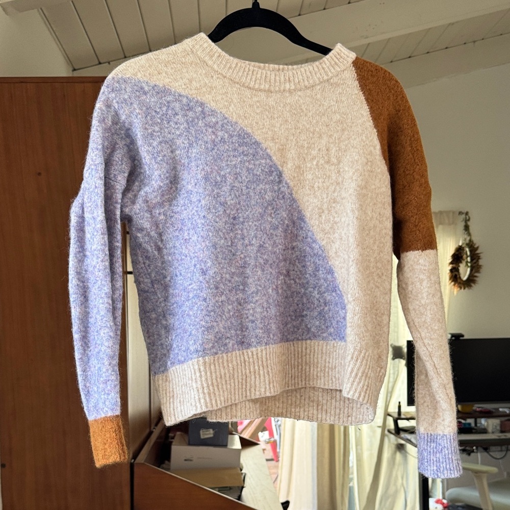 madewell Colorblock Sweater in Cream, Blue, and Brown - Wool